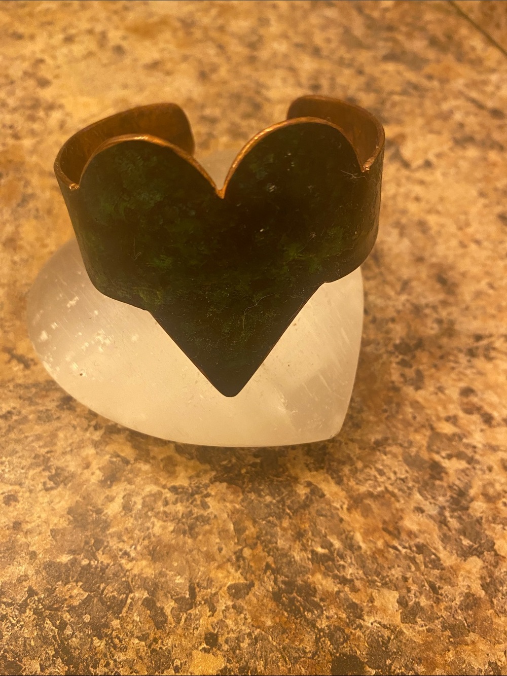Heart-Shaped Green Patina Copper Cuff Bracelet